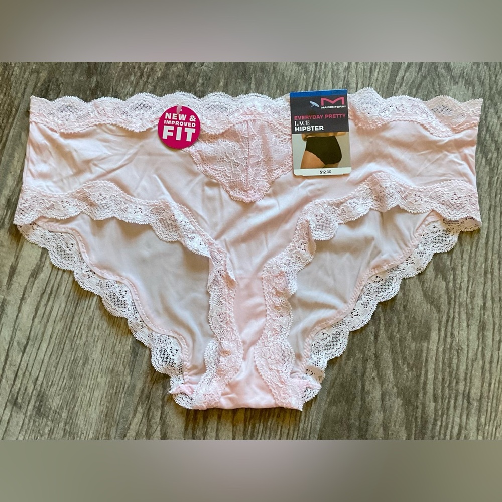 New Maidenform Luxurious Lace Hipster Panties Size XL Slipper Pink